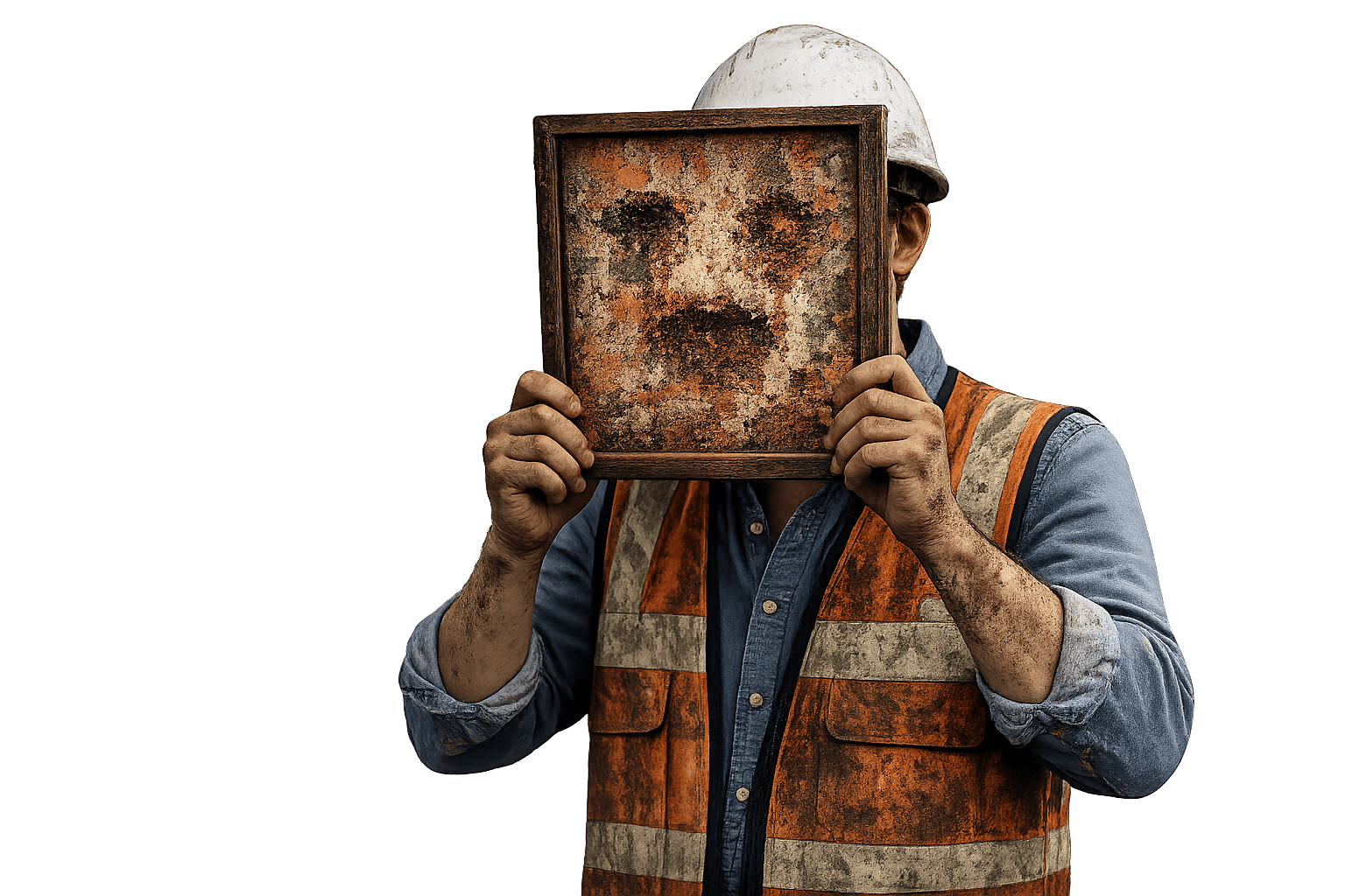 Trabajador sosteniendo una pieza metálica corroída