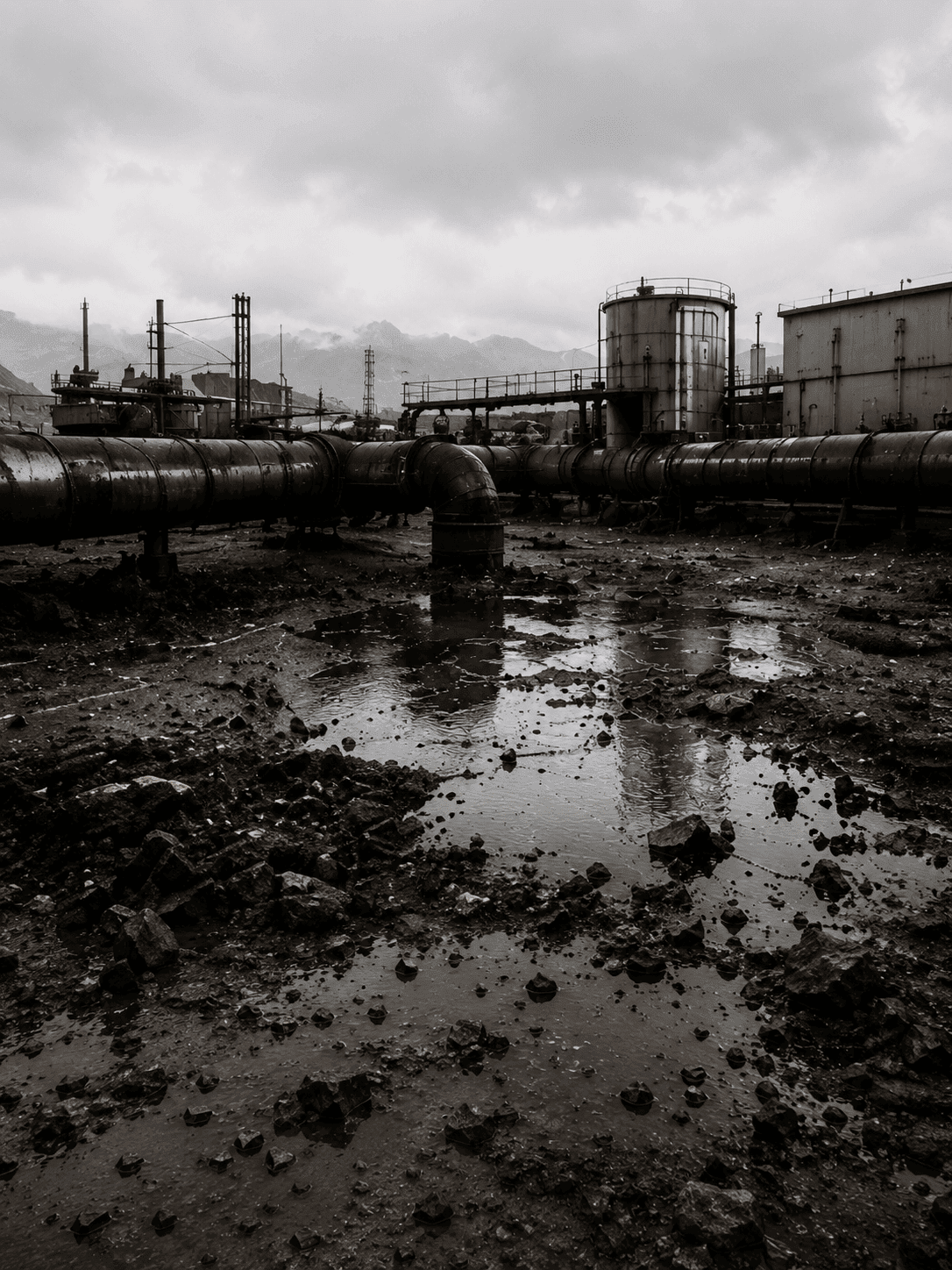 Suelo industrial con derrames y contaminación química
