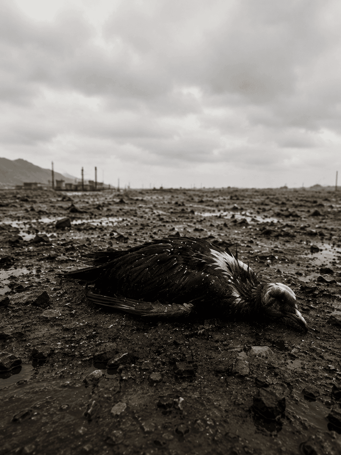 Ave marina afectada por contaminación de hidrocarburos